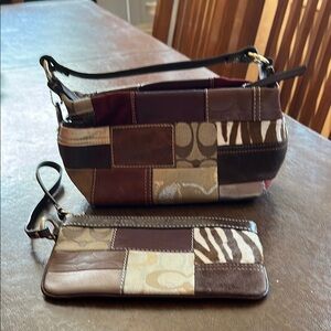 Patchwork Leather Shoulder Bag and Wristlet Set